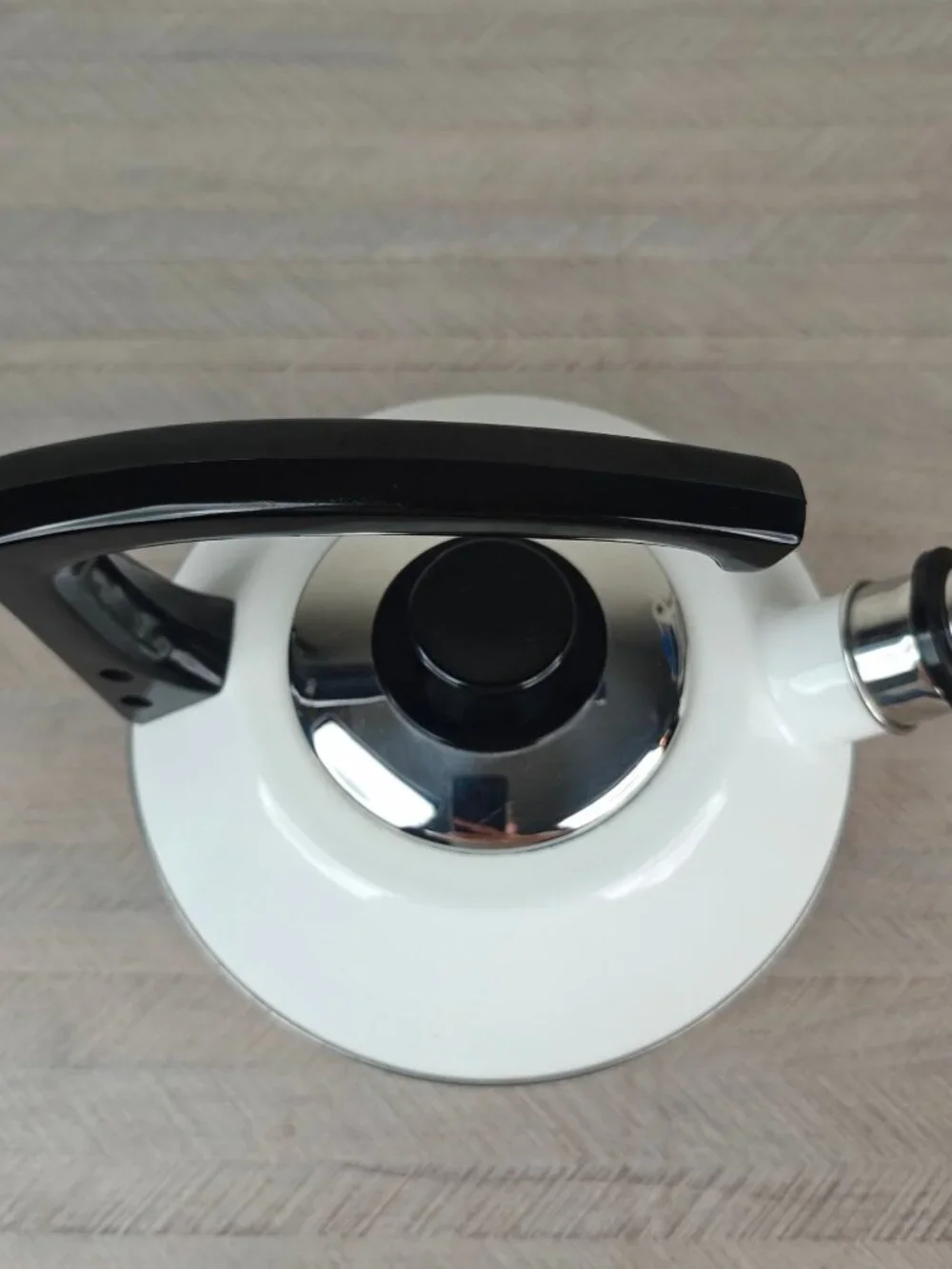 Vintage Austria Email Enamel Tea Kettle Mid-Century Modern White Red Black